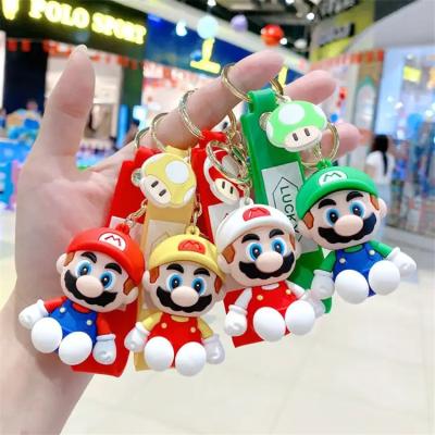 China Mario Game Cartoon JM Mario Bros Key Ring Kawaii Seated Mario Silicone Key Chain Super Cute Plastic PVC Custom Key Chain For School Bag for sale