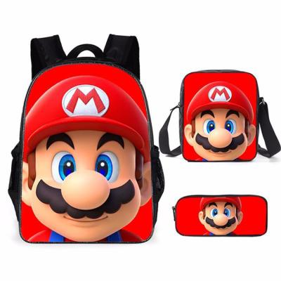 China Waterproof JM New Cartoon Mario Schoolbag The Three Piece Backpack 3D Printing Backpack For Primary & High Schools Custom for sale