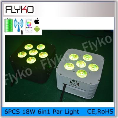 China Most hot selling 6 pcs wireless battery operated dmx 18w RGBWA+UV 6in1 led flat par 6*18w led uplight 12.5x10.7x5.8cm for sale