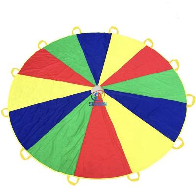 China Water Resistant Kids 210T Rainbow Play Parachute 12ft With 12 Handles For Kids Play Games Everfunny Play Parachute Other Size Customize Too for sale