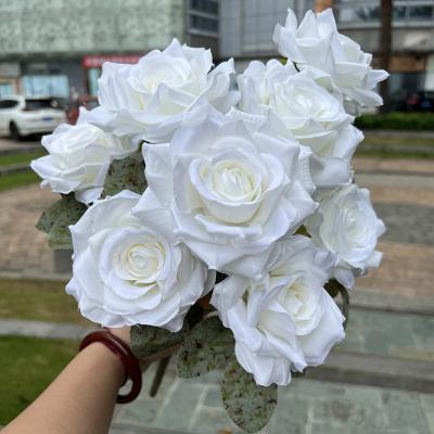 China 9 High Quality Wholesale Durable Rose Bouquets Artificial Flowers For Main White Wedding Decoration for sale