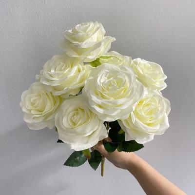 China Best Selling Durable White Rose 9 Artificial Rose Flowers For Wedding Main Decoration for sale