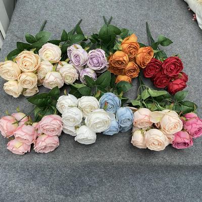 China Factory Wholesale Durable Artificial Flower 7 Head Hot Pink Roses Roses Flowers For Wedding for sale