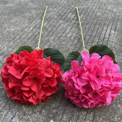 China Wholesale Durable Rose Red Hydrangea Artificial Flower Cheap For Wedding for sale