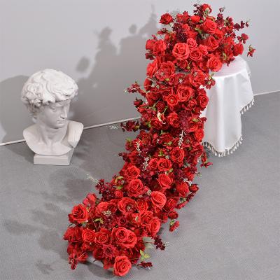 China Siyea Artificial Silk Flower Table Wedding Decoration Long Lasting Red Flower Runner for sale