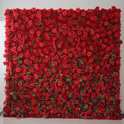 China Decorative Artificial Red Rose Flowers Flower Wall Panel Durable Wedding Backdrop for sale