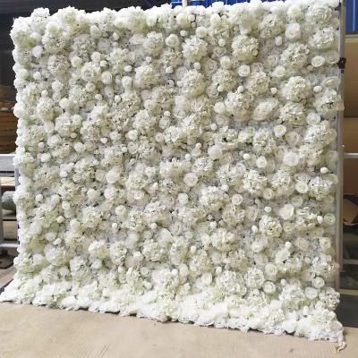 China Durable White Hydrangea 3d Rose Flowers Wall For Wedding Stage Decoration for sale