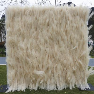 China Durable Wedding Silk Flower Wall Panel Backdrop Artificial Pampas Grass Flower Wall for sale