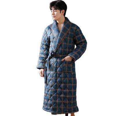 China Winter QUICK DRY Choice Cotton Thickened Plaid Calf Length Bathrobe Good For Men for sale