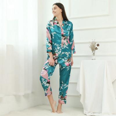 China High quality QUICK DRY women pajamas dress in satin silk women dress print pajamas fabric pajamas for sale