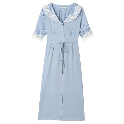 China QUICK DRY V-Neck Summer Short Sheath Nightgown Women With Lace Solid Color Sleepwear for sale