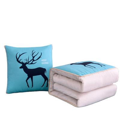 China Custom Cartoon Folded Folded Logo Print Polyester Blanket Cushion Two-in-one Multifunctional Blanket for sale