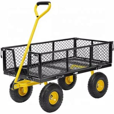 China Durable Mesh Steel Garden Cart with Removable Sides and Wheels Steel Utility Cart for sale