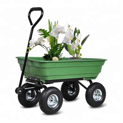 China Durable 75 Liter Axle Steering Cart Garden Trailer Lawn Tractor With Lawn Tractor Coupling Tilting Function for sale