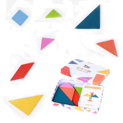 China Wholesale Wooden Jigsaw Puzzle Building Blocks Shape Tangram Children's Early Educational Geometric Toys with papercard & tinbox for sale