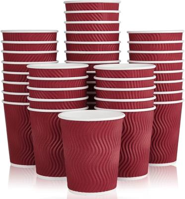 China Minimalist Disposable Coffee Cups, Red Paper Cups with Insulated Ripple Wall, Ripple Paper Cups for Coffee Tea Hot Chocolate for sale