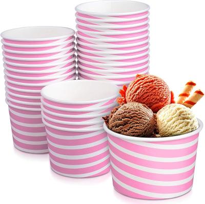 China Home.Restaurant.Bar.Hotel.Wedding Ice Cream Sundae Cups - Disposable Dessert Bowls & Party Supplies Cups Paper Pink (Pink Stripe) for sale