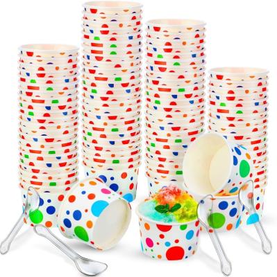 China Home.Restaurant.Bar.Hotel.Wedding Disposable Ice Cream Cups Yogurt Dessert Rolls Transparent Reusable Paper Cups and Plastic Spoons Party Supplies (colored dot en venta