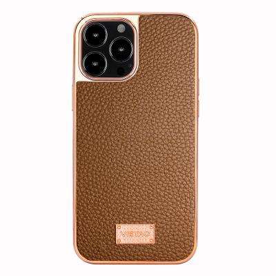 China VIETAO shockproof custom vegan logo PU leather phone case for iphone 13pro 12pro 11pro max view gold brown phone XR leather cover for sale