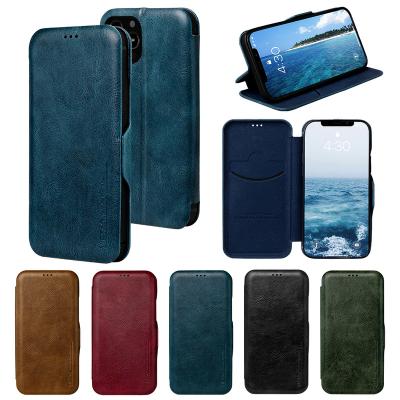 China Luxury Shockproof Flip Wallet Vietao Brown Leather Case for iphone 13 kickstand pro back cover 12 11 max universal phone cases for sale