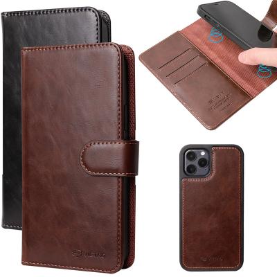 China High Quality Custom Detachable Wallet Magnetic Logo Design Wallet Classic PU Flip Leather Phone Case for iphohe pro mini 12 card slot max case for sale