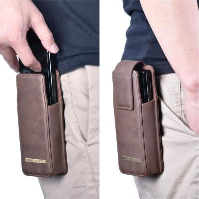 China Metal Shockproof Belt Hook Folding Mobile Phone Waist Bag Leather Bag For Samsung Galaxy Z Fold 3 Mobile Phone Leather Bags For Men for sale