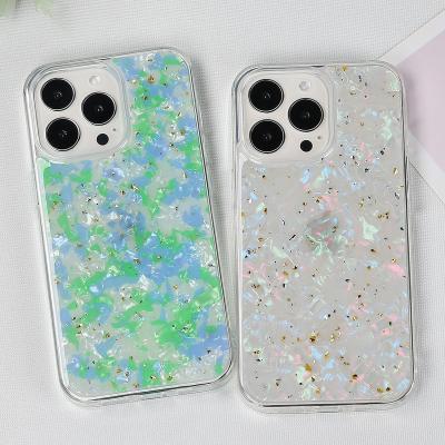 China Glitter Seashell Pattern Aluminum Epoxy Shockproof Cell Phone Case For iphone 13 12 pro 11 Xs 7 8 Cell Phone Back Cover Max Bling Cases for sale