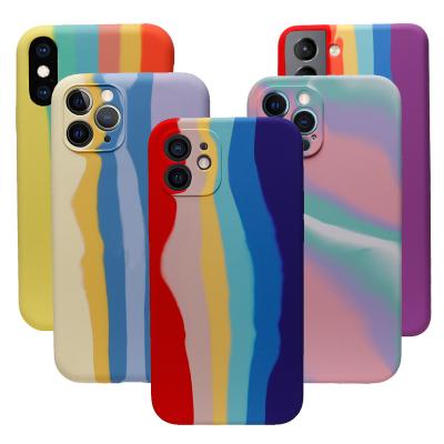 China Custom Anti-Drop Logo Color Rainbow Gradient Silicone Phone Case For Iphone 13 pro 12 Max Cover Microfiber Mobile Coating Case for sale