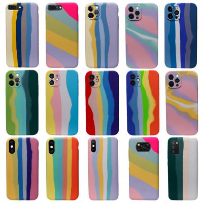 China 2021Custom Anti-drop logo rainbow silicone phone case for Iphone 12 max rainbow color cute cell phone case for sale