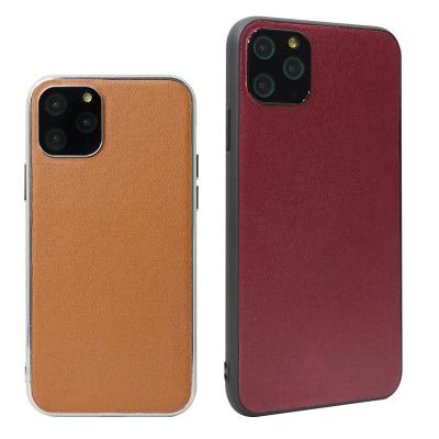 China With Frame High Quality Brown Camera Mirror Protector PU TPU Contact Glass Phone Case For iPhone 11 Pro Max With Camera Mirror Protector for sale