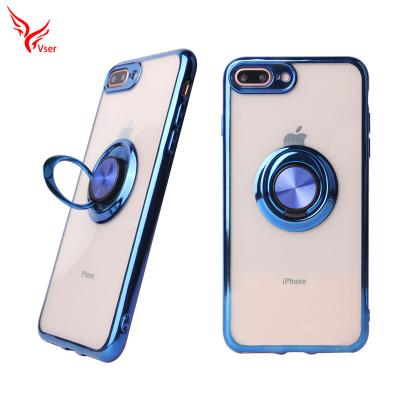 China Metal Ring Holder Mobile Phone Case Durable Shockproof Transparent Electroplating Cover For iphone 7 8 plus 11 pro max for sale