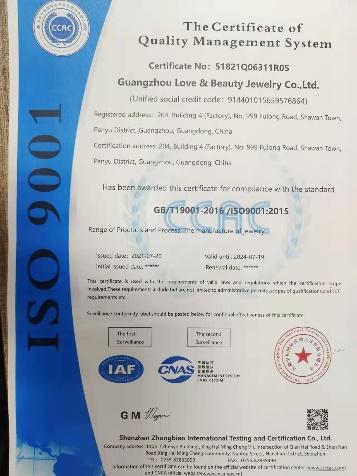 ISO9001 - Guangzhou Love & Beauty Jewelry Co., Ltd.