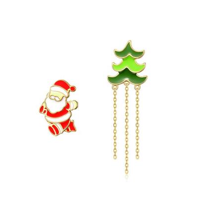 China Cute Enamel Santa Claus Christmas Tree Stud Earrings New Arrival Nickel Christmas Girl's Free Wholesale Women's Earrings for sale