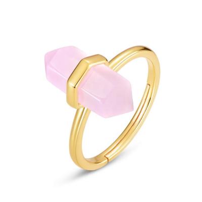 China Simple Arrangement Plated Gorgeous Rose Quartz Double Terminated Point Sterling Silver Yellow Gold Ring from BOHEMIA for sale