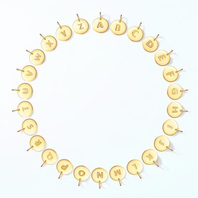 China 26 Custom Gold Plated Circle Pendants 925 Disc Letter Silver Round Pendant Alphabet Nickel Free 0.3micron 14kt Vermeil for sale