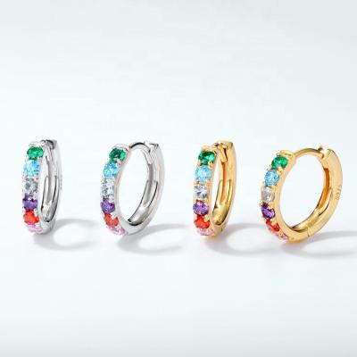 China Nickel Free European Colorful Rainbow Stone CZ Huggie Circle Earrings 925 Sterling Silver Earring Jewelry for sale