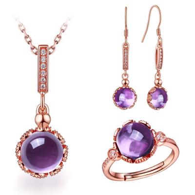 China Nickel Free Amethyst Necklace Set Natural Bezel 925 Sterling Silver Jewelry Set for sale