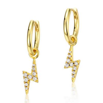 China Nickel Free Fashionable Gold Plated Sterling Silver Hoop Earrings Women Lightning Shape Charm Earring for sale