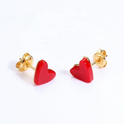 China Nickel Free Sterling Silver Vermeil Delicate Love Red Heart Silver Coral Stud Earrings For Girls for sale