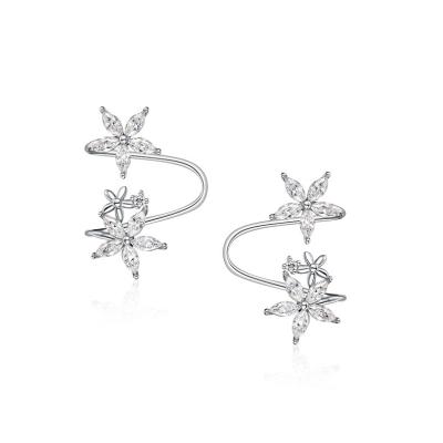 China Nickel Free Single Cuff Climber Ear Wrap 925 Sterling Silver Flower Petal Flower CZ Diamond Earrings for sale