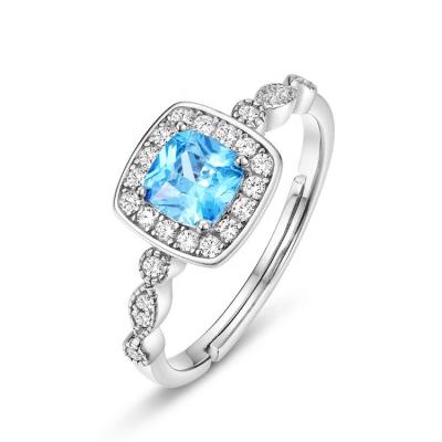 China Fashionable Big Sea Square Blue Zirconium 3A Rings Luxury Elegant Engagement Rings For Women for sale