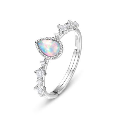 China Nickel Free Hot Selling Jewelry Temperament CZ Ring s925 Synthetic Opal Silver Rhodium Plated Adjustable Female Ring for sale