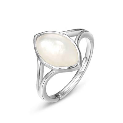 China Nickel Free Fine Jewelry Shell Ring Women Fashion White 925 Sterling Silver Big Stone Ring Nickel OEM/ODM New for sale