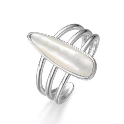 China Nickel free factory price shell ring s925 popular jewelry large white silver stone ring popular for women for sale