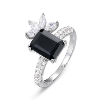 China FASHIONABLE Rectangle Black Agate Classic Feminine CZ Ring Trendy Women Party Jewelry Gifts for sale