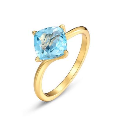 China BOHEMIA Stunning Big Sky Blue Yellow Topaz Cushion Cut Silver Jewelry Gold Plating Cocktail Ring for sale