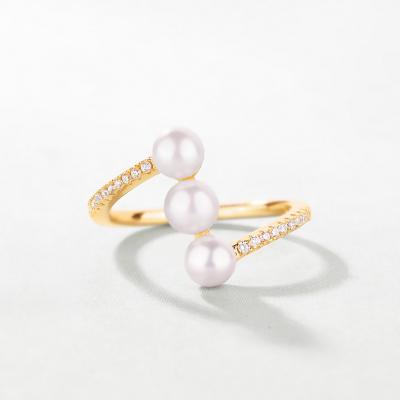 China TRENDY Simple Design 925 Sterling Silver Jewelry Vertical Bar Triple Pearl Ring For Girls for sale