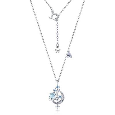 China 925 Sterling Silver Universe Necklace Blue Topaz Spinel 5A FASHIONABLE Zircon Planet Pendant Necklaces for sale