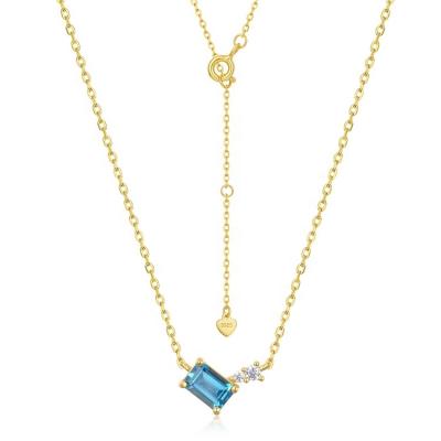 China Elegant Lady TRENDY Luxury Gold Plated London Topaz Necklace 925 Sterling Silver Natural Blue Gemstone Necklace for sale