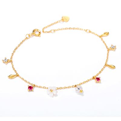 China Cool Flower Branch Adjustable Design 14k Gold Plated Adjustable Choker Bracelet 925 Silver Bangles for sale